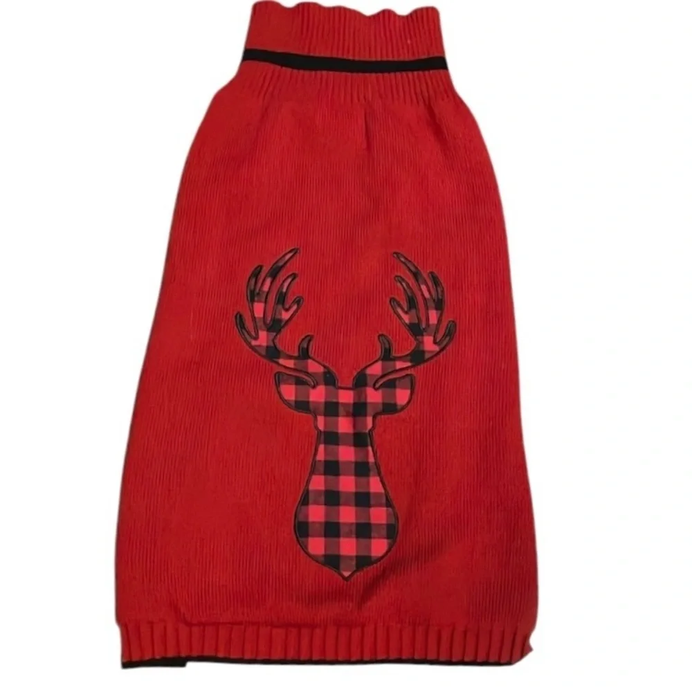 Telluride Dog Sweater Reindeer Elk Plaid Red Size XXL